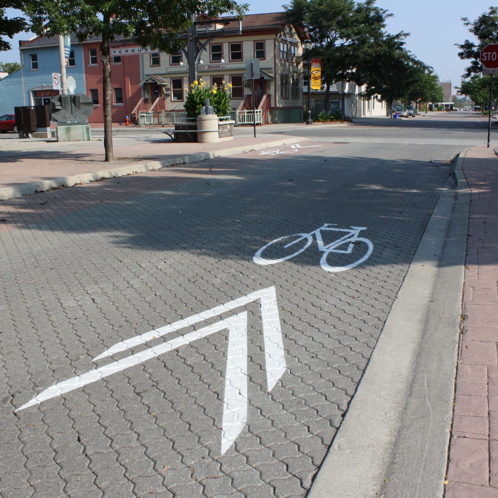 A cobblestone bikeway path 